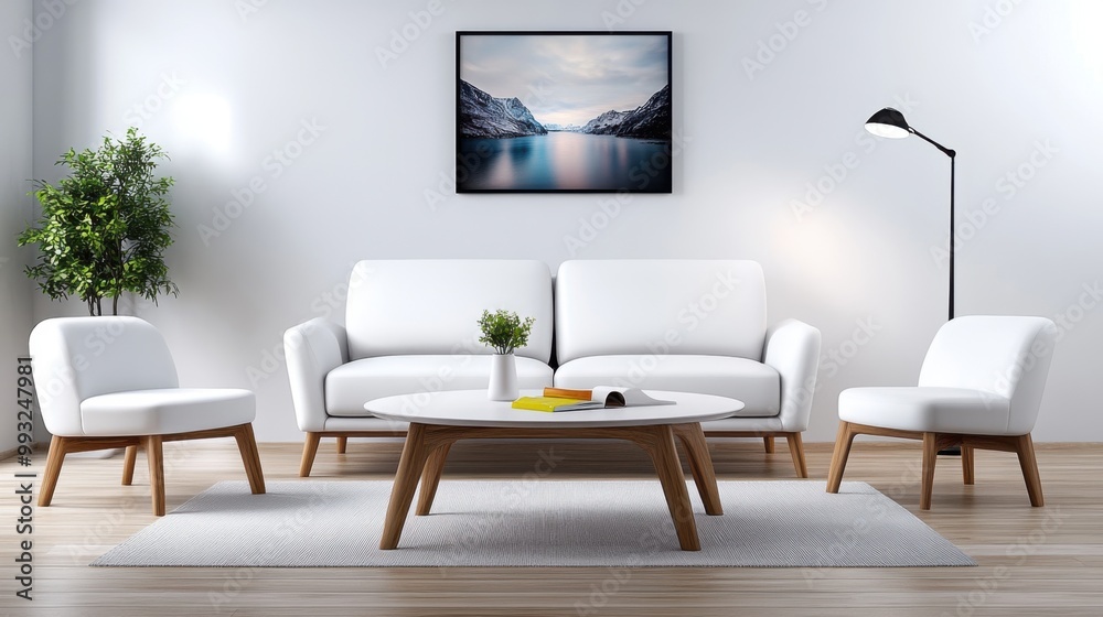 Fototapeta premium Modern Living Room with Minimalist Design and Artwork