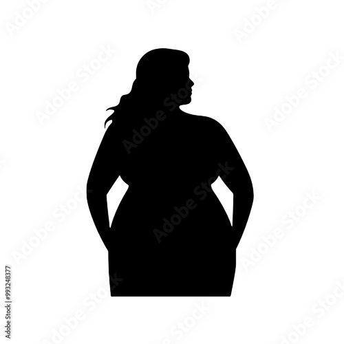 Overweight woman silhouette vector illustration transparent background