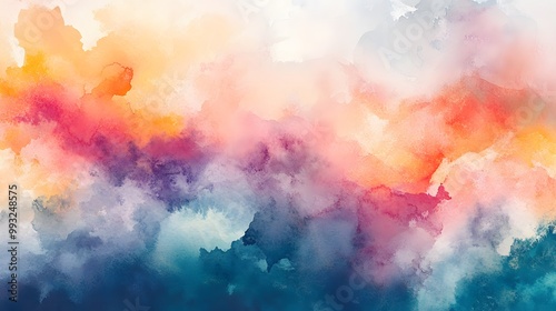 Abstract Watercolor Painting with Blending Colors and Soft Textures