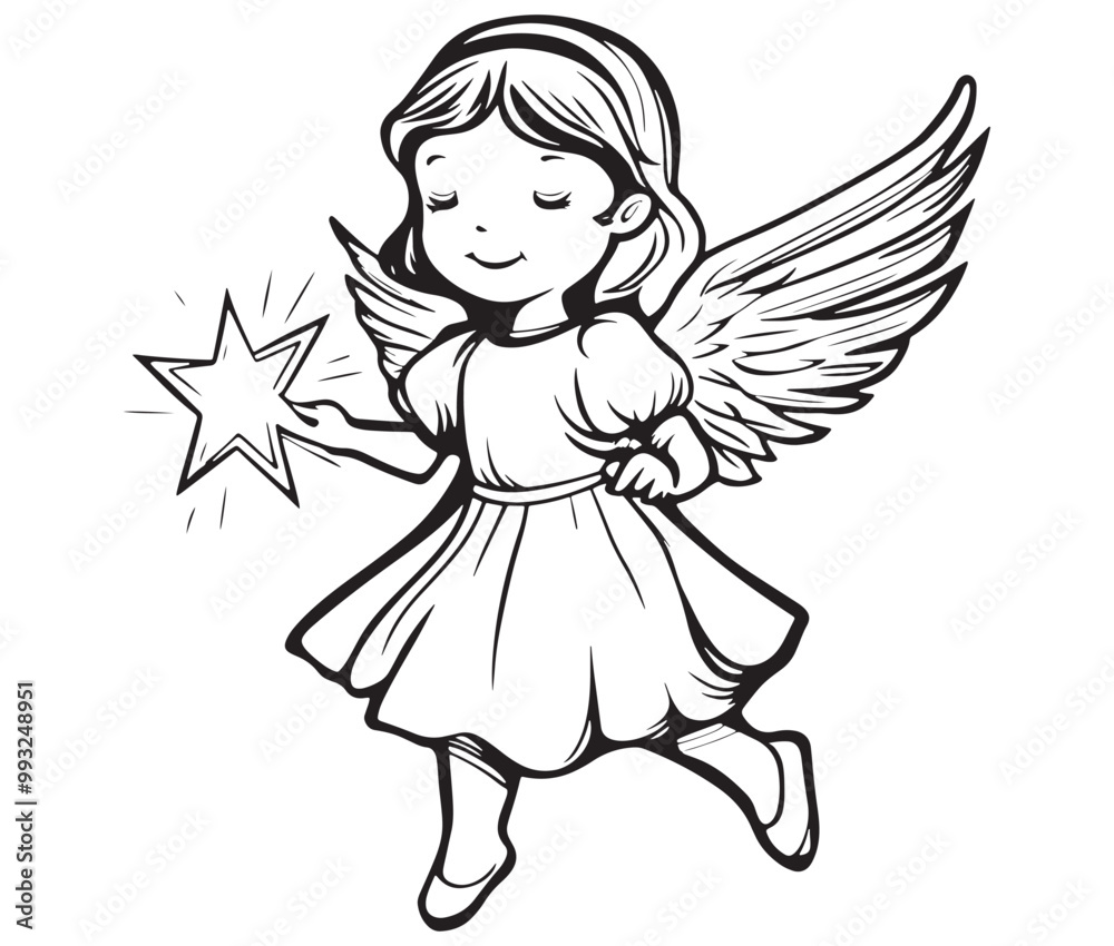 Angel with wings, Cute fairy, Angle wings line art vector Angel with wings, Cute fairy, Angle wings line art vector