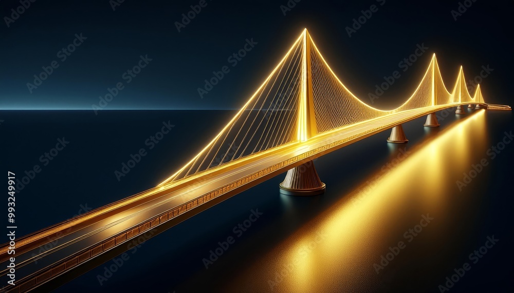 Obraz premium Spectacular illuminated bridge reflecting in water at night, showcasing modern engineering and design.