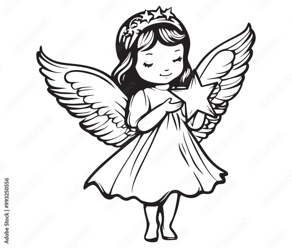 Angel with wings, Cute fairy, Angle wings line art vector Angel with wings, Cute fairy, Angle wings line art vector