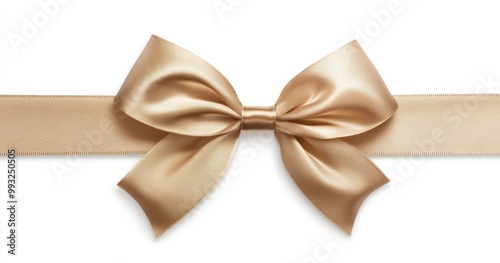 Isolated on a white background, a gold satin ribbon fabric bow