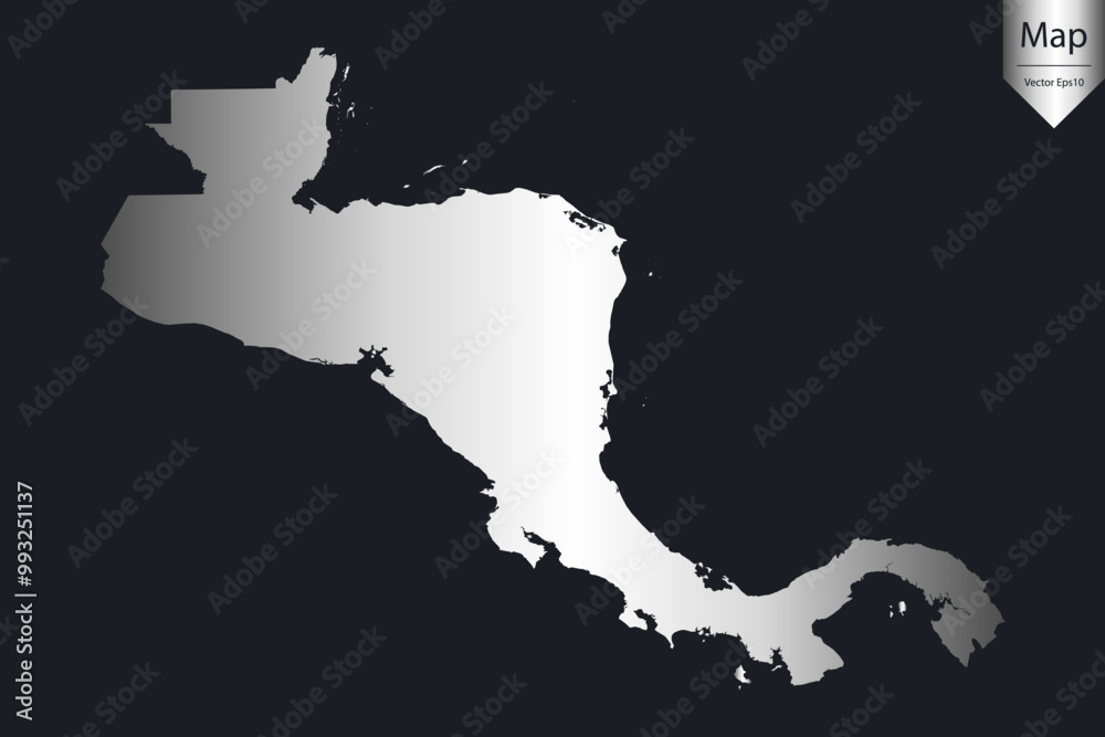 Fototapeta premium Abstract - High Detailed Silver Map of Central America. Vector illustration eps10.