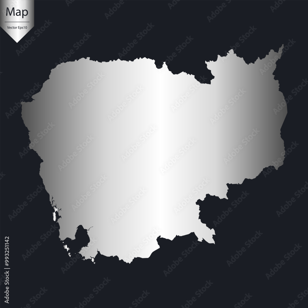 Abstract - High Detailed Silver Map of Cambodia. Vector illustration eps10.	
