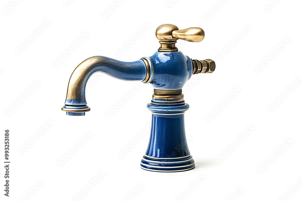 Metal tap isolated on white, saving water concept Metal tap isolated on white, saving water concept