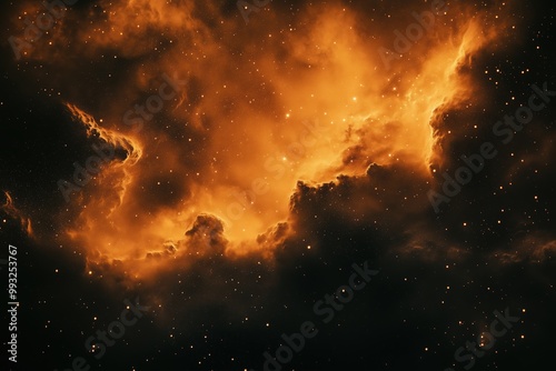 A dark sky with a bright orange cloud in the middle