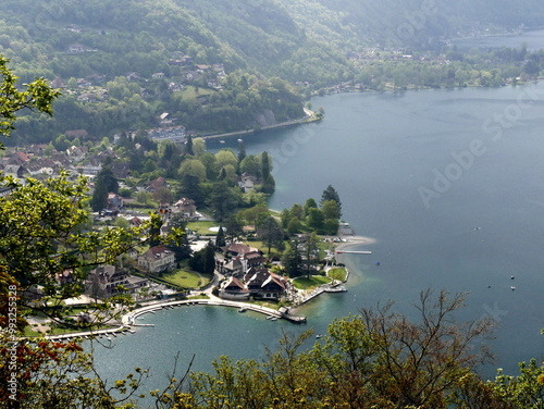 Talloires montmin seen from roc de Chere above annecy lake, aerial view. Village in Haute savoie, france