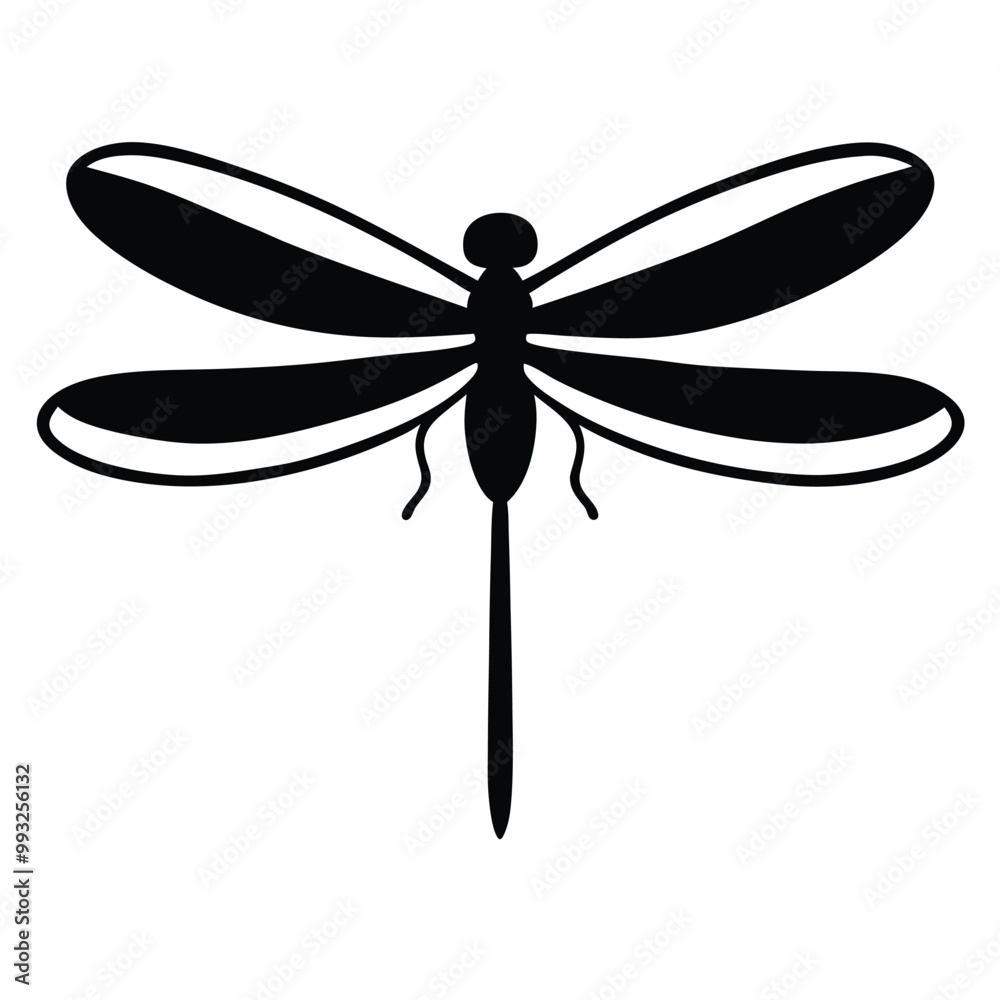 a black and white silhouette of a dragonfly, isolated white background a black and white silhouette of a dragonfly, isolated white background