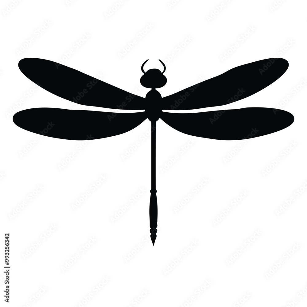 a black and white silhouette of a dragonfly, isolated white background a black and white silhouette of a dragonfly, isolated white background