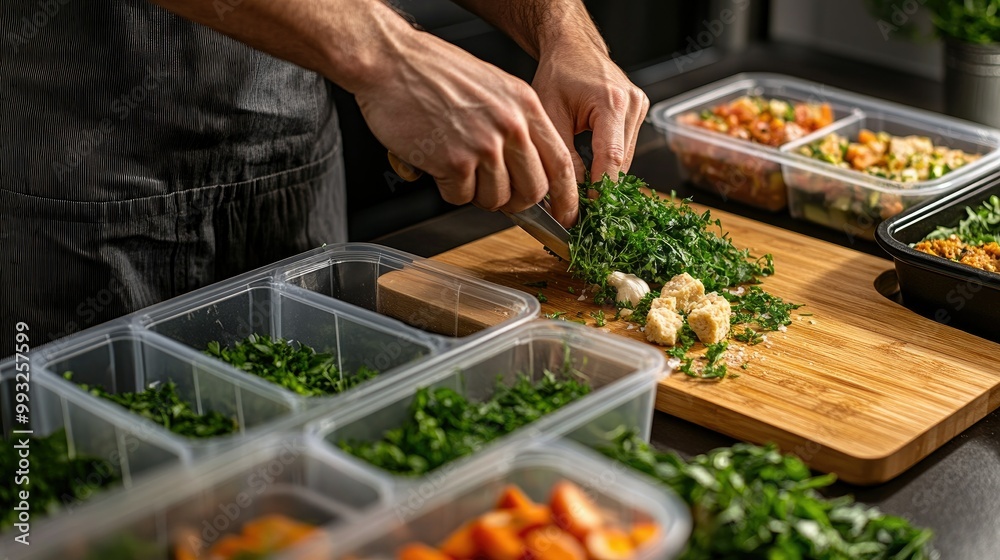 Fresh Ingredients Being Chopped for Meal Preparation Fresh Ingredients Being Chopped for Meal Preparation