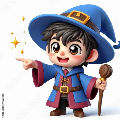 cute Happy wizard pointing 3d Generative aI

