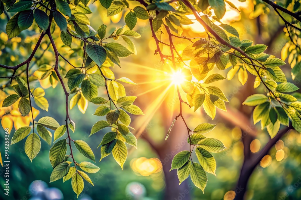 Silky sunlight graces elegant branches adorned with intricately patterned leaves in a sophisticated botanical setting. Silky sunlight graces elegant branches adorned with intricately patterned leaves in a sophisticated botanical setting.