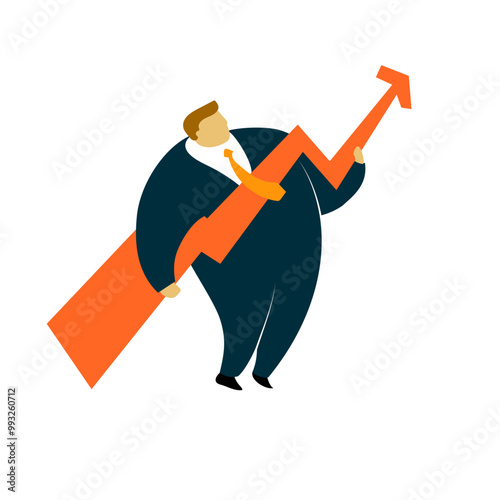 Creative character illustration of businessman holding the business graph chart