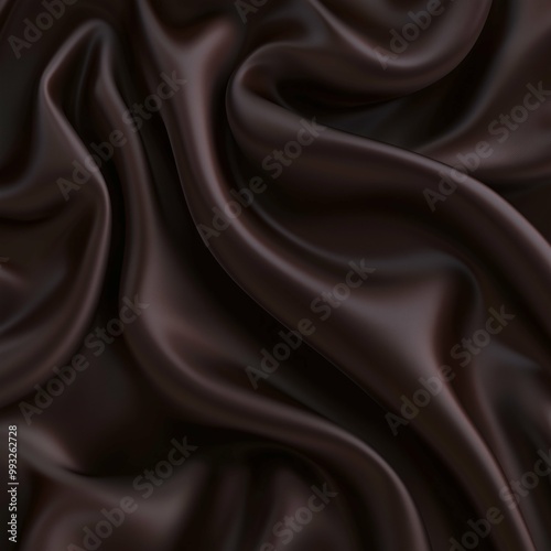 Abstract chocolate dark brown silky wavy smooth fabric material background. Square image