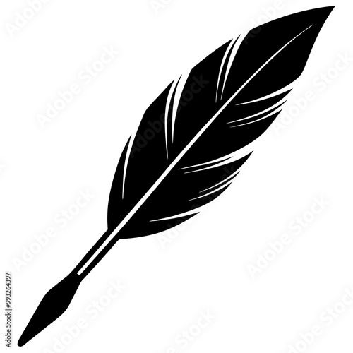 
quill feather pen silhouette, feather pen icon logo vector design, majestic feather
