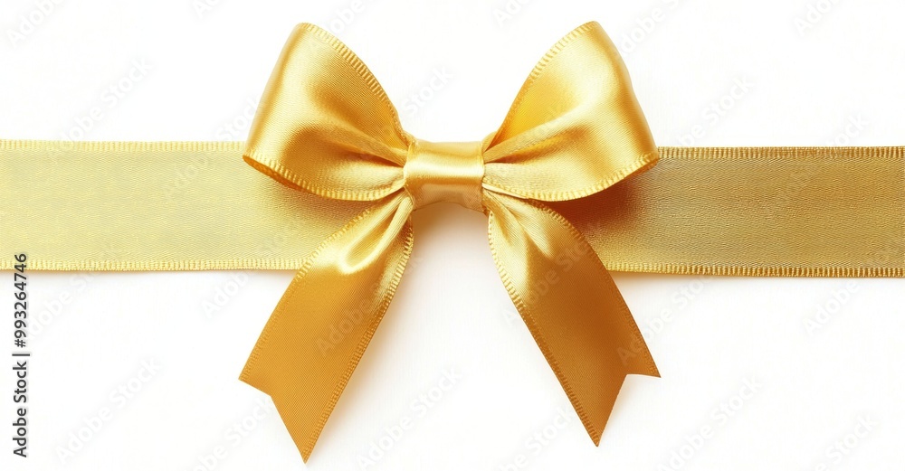 An elegant golden ribbon with a bow on a white background An elegant golden ribbon with a bow on a white background