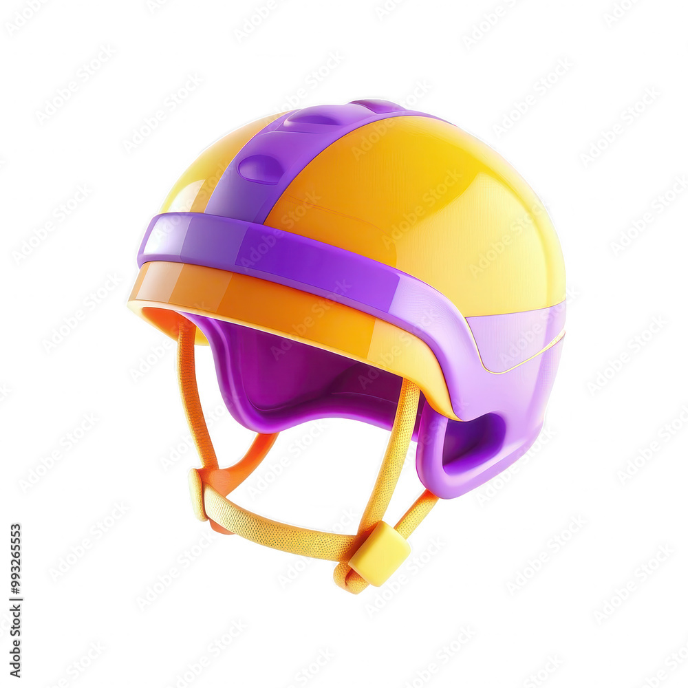 Naklejka premium A vibrant sports helmet featuring a glossy yellow and purple design, perfect for ensuring safety while playing sports.