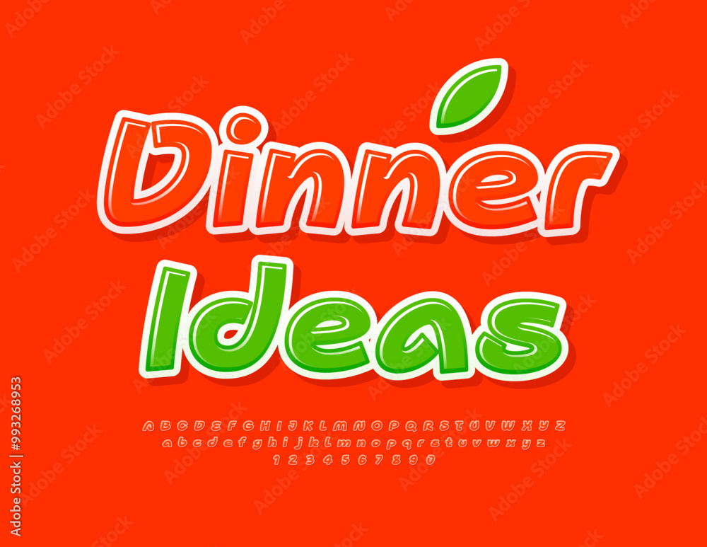 Naklejka premium Vector template logo Dinner Ideas. Handwritten set of Alphabet Letters ad Numbers. Red creative Font