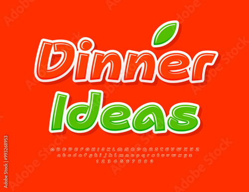 Vector template logo Dinner Ideas. Handwritten set of Alphabet Letters ad Numbers. Red creative Font