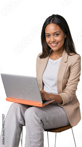 Confident Businesswoman with Laptop on Transparent Background – Mobile Aspect Ratio