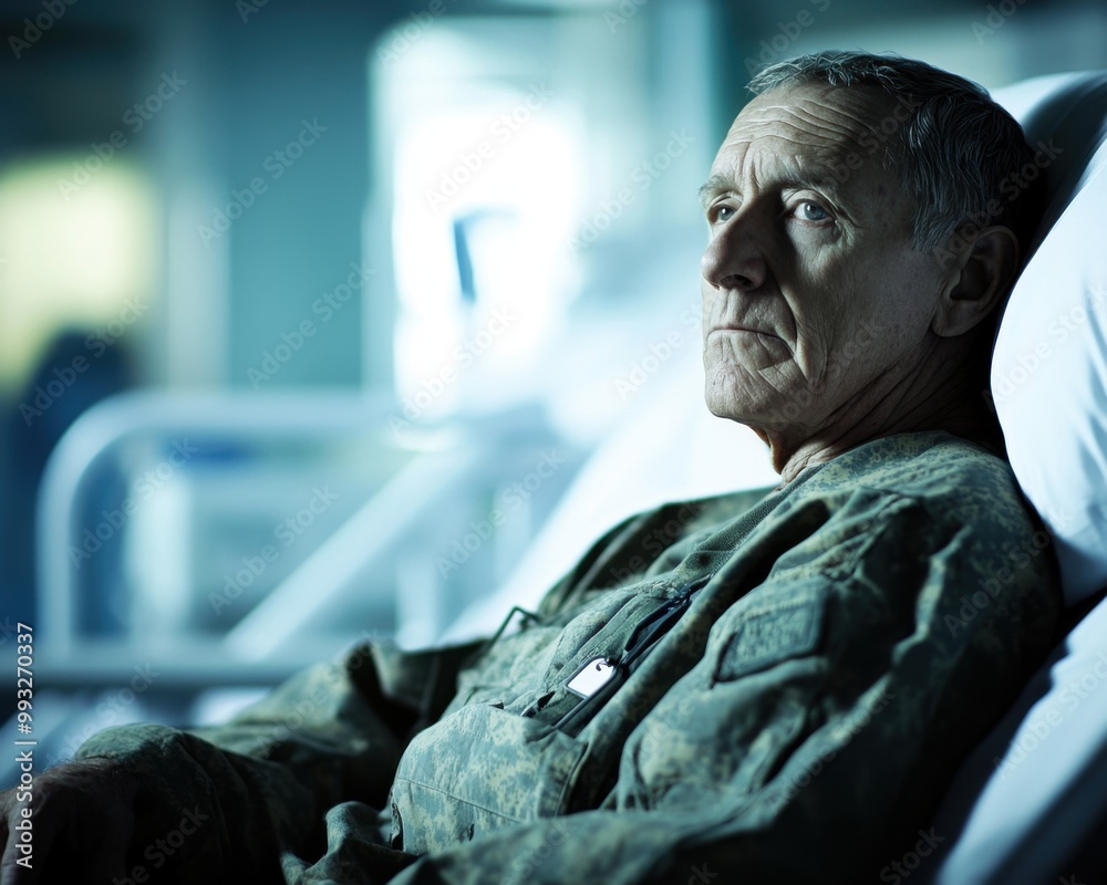 Portrait of an elderly male war veteranin a hospital Portrait of an elderly male war veteranin a hospital