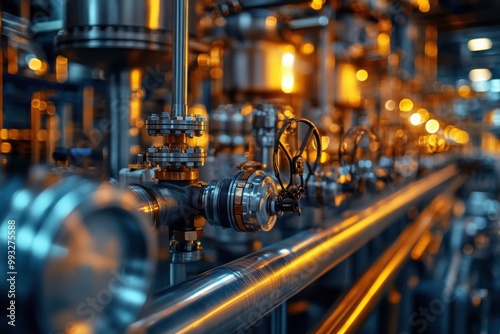 Industrial Pipes and Valves in a Factory Setting