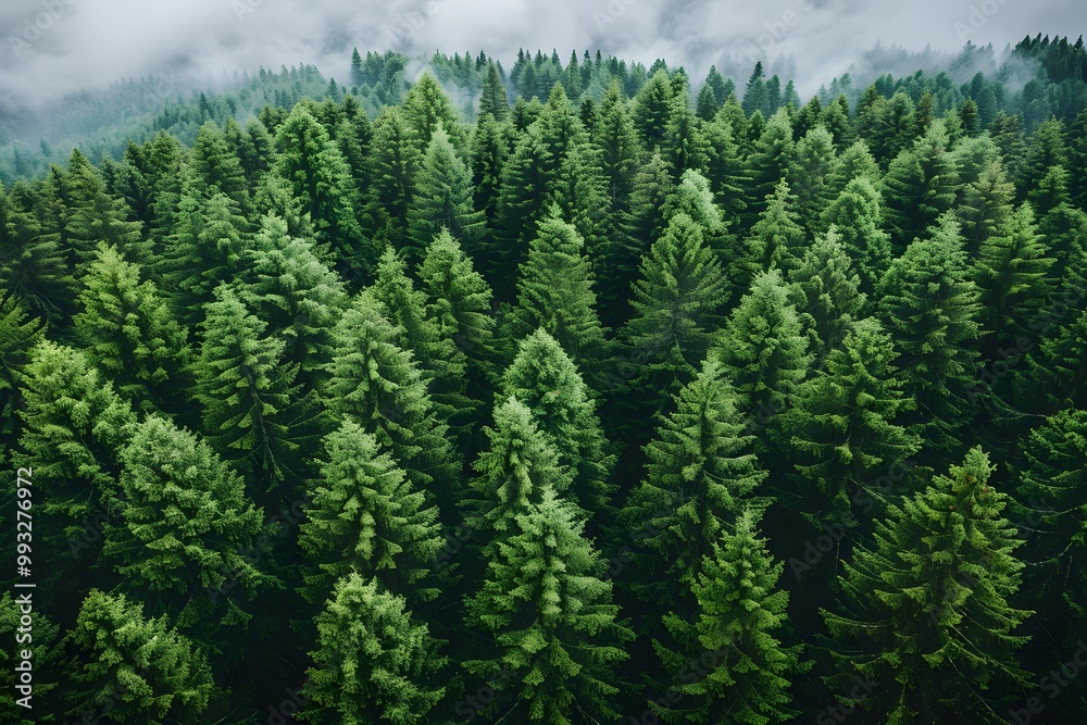 Dense Mountain Pine Forest with Misty Clouds in Scenic Landscape - Nature and Travel Photography Dense Mountain Pine Forest with Misty Clouds in Scenic Landscape - Nature and Travel Photography