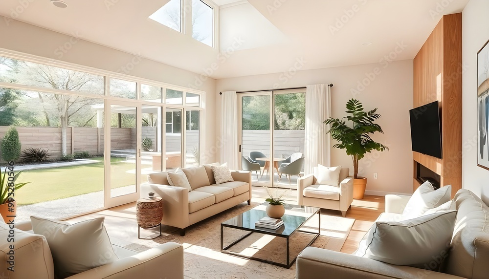 Fototapeta premium Living room with sofa and coffee table at home 