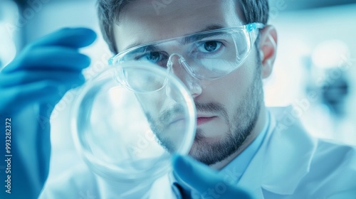 Scientist Examining Petri Dish in Laboratory