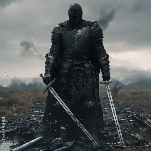 knight in armor with a sword in his hands photo