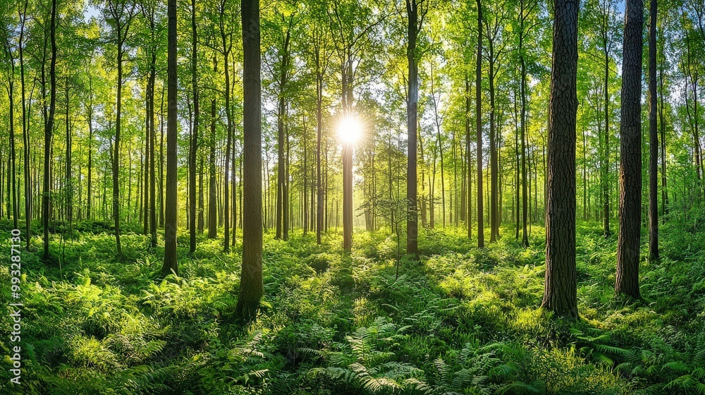 Fototapeta premium Serene Forest with Sunlight - Nature Background