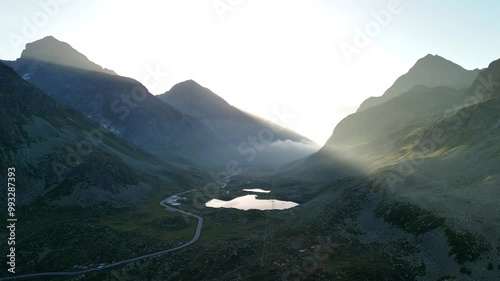 Albula Swiss Alps mountains nature Switzerland aerial landscape, sunray photo