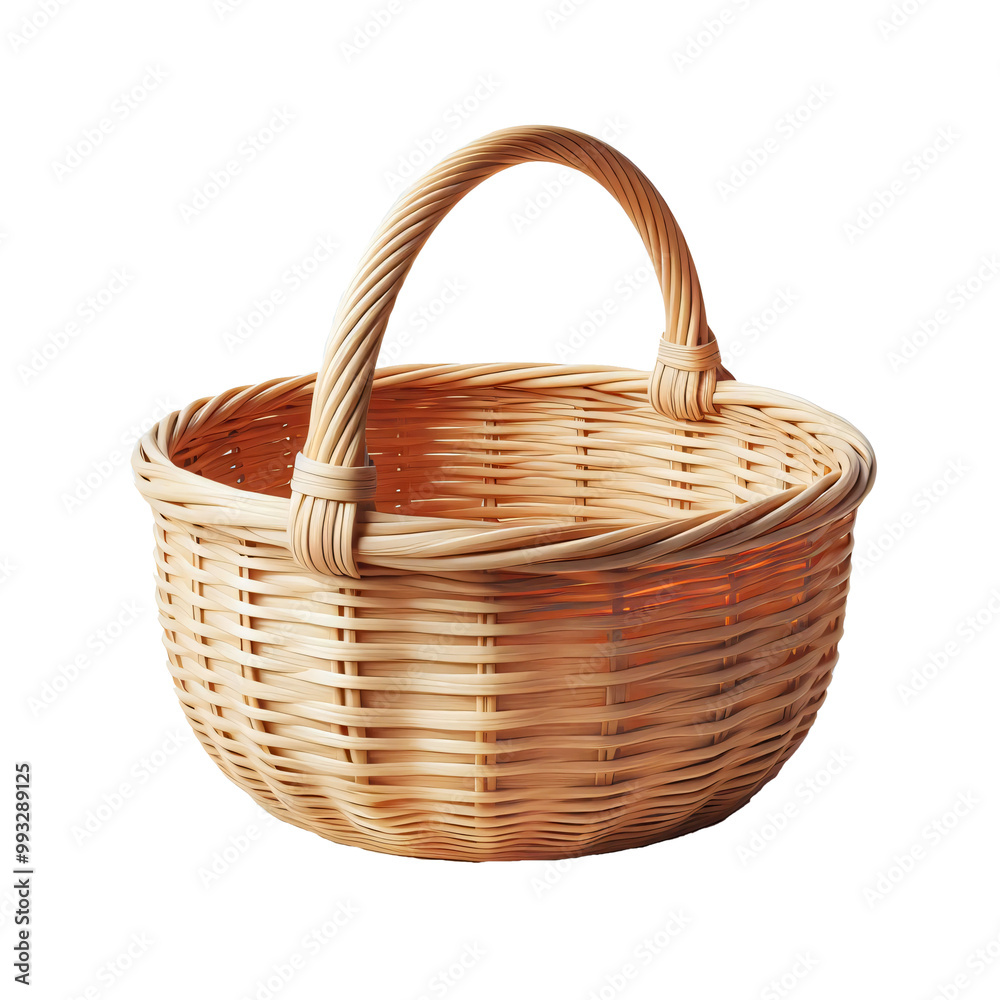 Obraz premium Empty wicker basket isolated, blank basket transparent PNG background