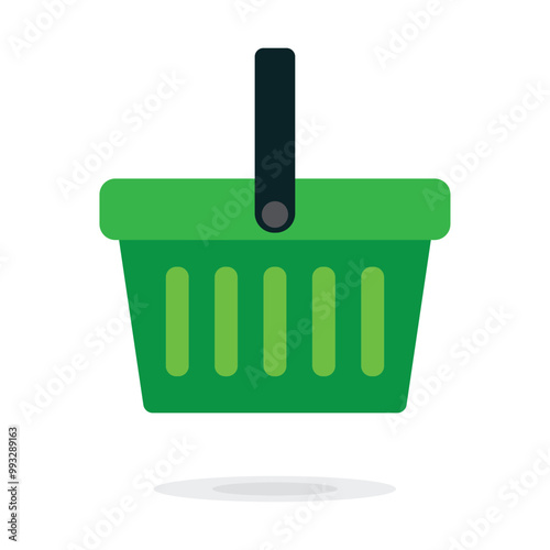 Green Shopping Basket Vector Icon isolated on white. e-shop concept, shopping basket icon sign, pictogram supermarket basket ,store container. Hypermarket product carry object, grocery basket.