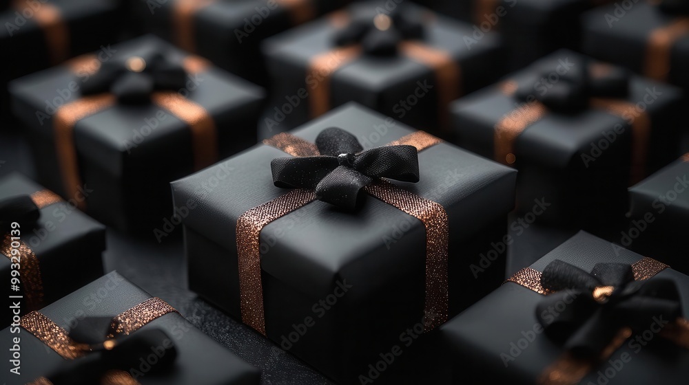 elegant black gift boxes arranged artistically on a dark background evoking the excitement of black friday discounts and holiday shopping elegant black gift boxes arranged artistically on a dark background evoking the excitement of black friday discounts and holiday shopping