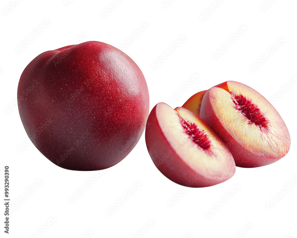 Fresh Peach Whole and Sliced Isolated on transparent background