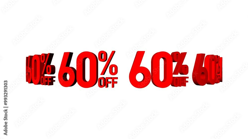 Sales 60% red moving on a white background. Looping animated 3d video for promotion Sales 60% red moving on a white background. Looping animated 3d video for promotion