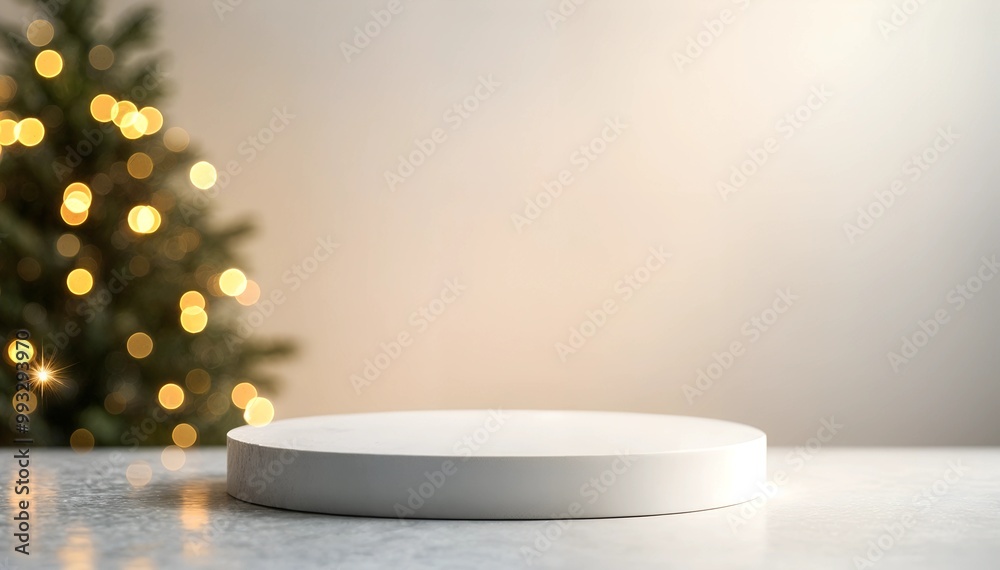 Christmas podium for product with festive blurred christmas tree background , mock up, free spase for text. minimalism.
Christmas podium for product with festive blurred christmas tree background , mock up, free spase for text. minimalism.