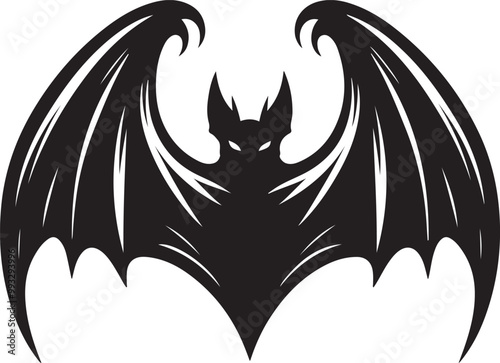 black bat silhouette vector illustration, solid white background