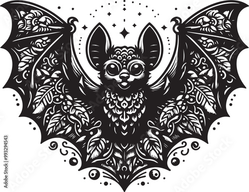 black bat silhouette vector illustration, solid white background