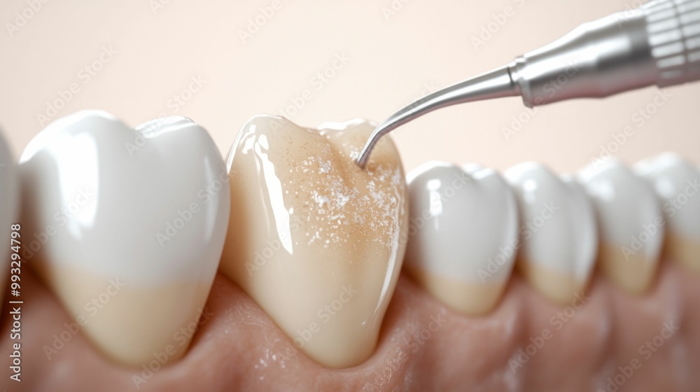 Tooth plaque removal with dental tool close-up Tooth plaque removal with dental tool close-up