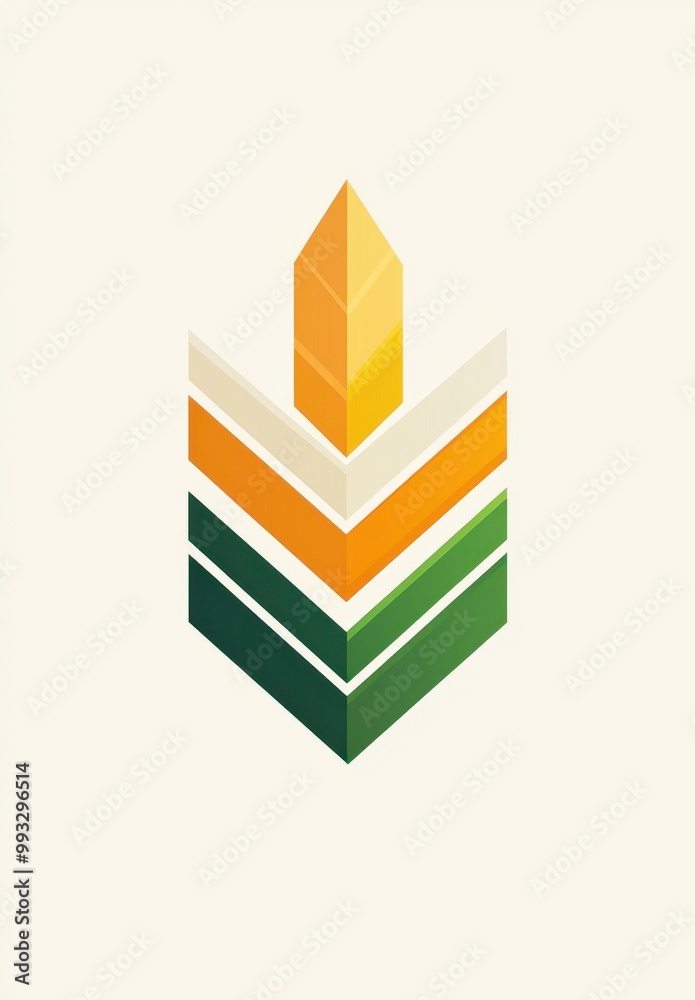 Modern geometric logo with layered design in orange and green tones on a light background Modern geometric logo with layered design in orange and green tones on a light background