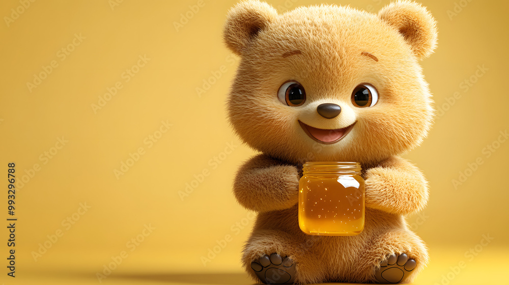 A Cute Bear Holding a Honey Jar Against a Bright Yellow Background, Radiating Cheerfulness and Sweetness, Perfect for Illustrating Playful Wildlife and Nature Themes
A Cute Bear Holding a Honey Jar Against a Bright Yellow Background, Radiating Cheerfulness and Sweetness, Perfect for Illustrating Playful Wildlife and Nature Themes