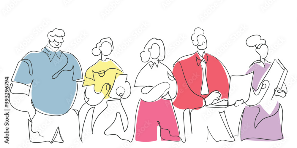 hand drawn line art vector of corporate team together for presenting their data analysis. hand drawn line art vector of corporate team together for presenting their data analysis.