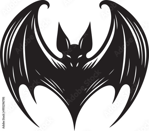 black bat silhouette vector illustration, solid white background