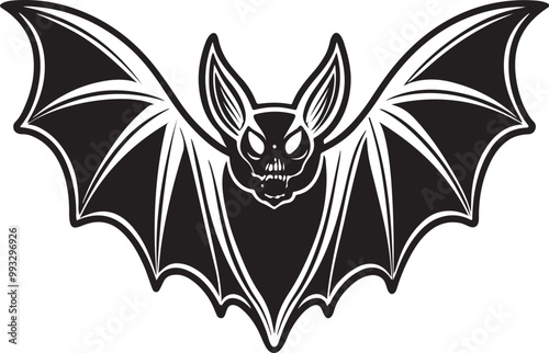 black bat silhouette vector illustration, solid white background