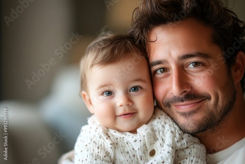 Loving father embracing his cute baby son, Generative AI