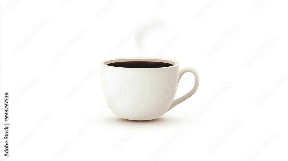 Obraz premium A white coffee cup with rising steam on a white background, depicted in a minimalist style