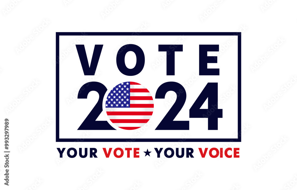 Obraz premium Vote 2024 in USA, Your vote is your voice. Presidential Elections design with voting sign concept. Vector illustration for banners or posters US elections
